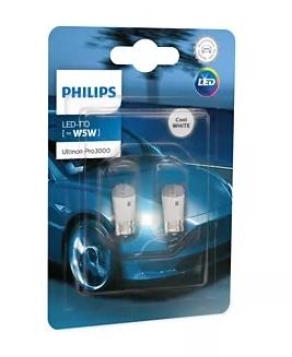 Лампа подсветки светодиодная T10 12V 0,6W 6000К PHILIPS ULTINON WHITE, блистер 2 шт.