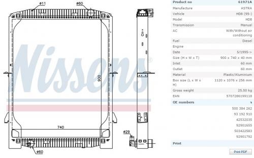 Радиатор системы охлаждения IVECO Eurostar/Tech 900x740x40