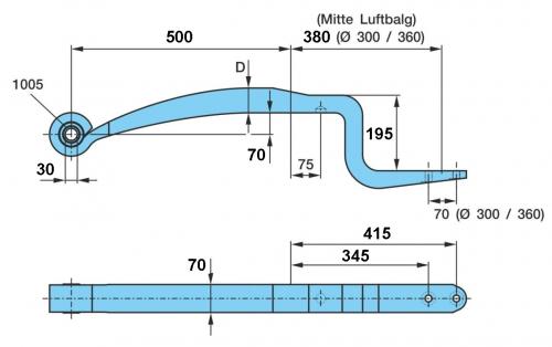 Полурессора BPW K=195mm, 1x56/70mm, L1/L2 500/380mm
