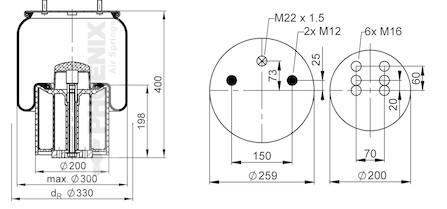Пневморессора BPW30 941MB+ пласт.стак.