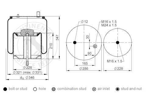 Пневморессора RVI Magnum 4911NP04+
