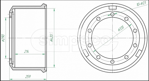 Барабан тормозной 420x200/207 H=259 d=290/335 n10x23 \BPW ECO-MAXX