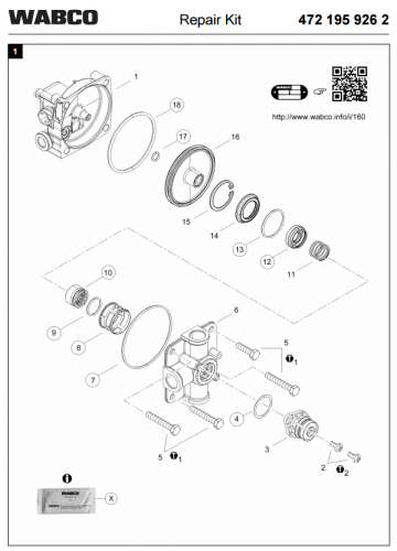Ремкомплект крана модулятора ABS Wabco