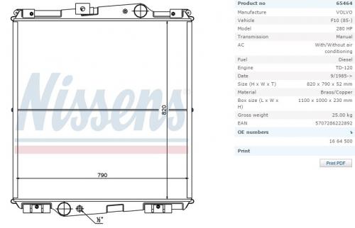 Радиатор системы охлаждения VOLVO F10/F12 790x820x52