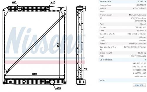 Радиатор системы охлаждения MERCEDES Actros 808x902x42