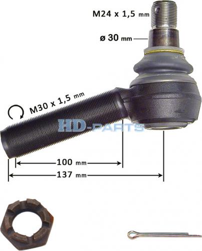 Наконечник рулевой тяги M30x1.5 M24x1.5/30 L=150 изогнут SCANIA 4 Serie 95-> RHT 