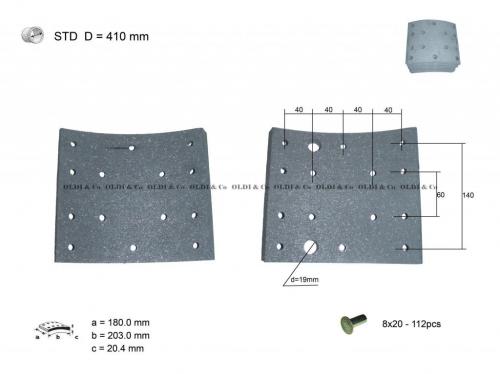 Накладки тормозные IVECO Eurotech/Star 410x180 (закл. 8x20) STD