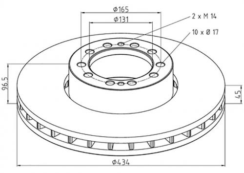 Диск тормозной RVI MAGNUM/PREMIUM 434/131x45/96,5 10n-165-d17 в диаметре чуть меньше