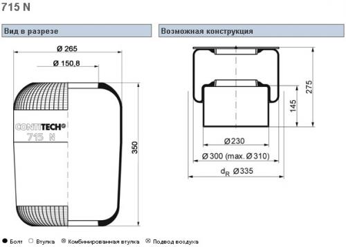 Пневморессора 715N кон 350-260-150.8/150.8 MAN/SCANIA/DAF/MB/RVI