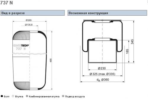 Пневморессора 737N кон 484-264-130.8/130.8 MB/IVECO