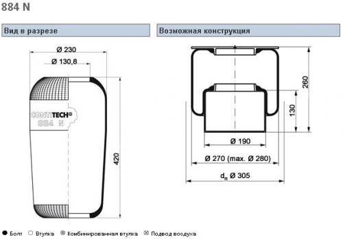 Пневморессора 884N кон 420-230--130.8/130.8 MAN