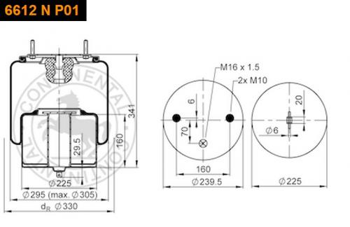 Пневморессора VOLVO FM/FH 6612NP01+ пер/ 2шп.М10х1.5 1шт 