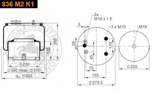 Пневморессора DAF 95 836M+ 2 штуцера
