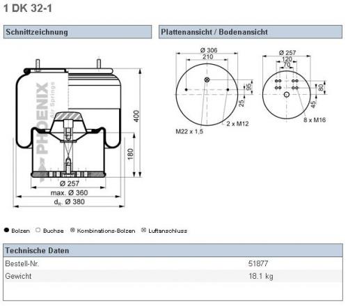 Пневморессора BPW36 881MB+