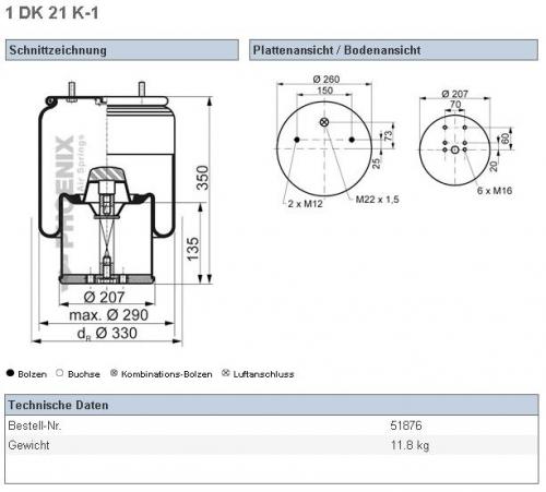 Пневморессора BPW30K 940MB+ мет.стакан