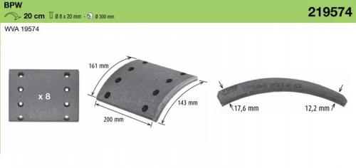 Накладки тормозные BPW.Cardi.Kass 300x200 18.0-11.0 (93251 8x15 64) 2REM