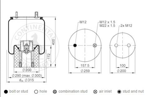 Пневморессора ROR 4157NP05+ штуцер 22мм