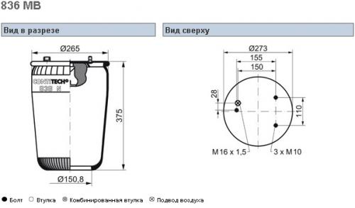 Пневморессора DAF 95XF 836M- с отбойником