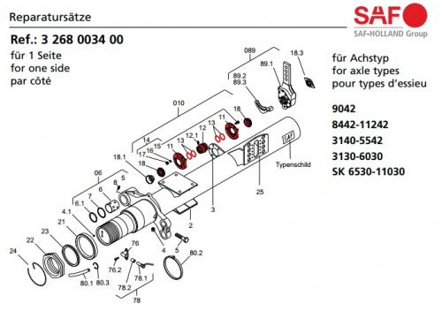 Ремкомплект тормозного вала SAF SK RS/RZ 9042/11242 пластм. разрезн втулка, уплотнения