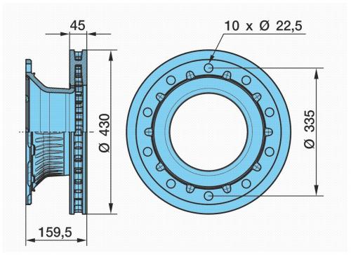 Диск тормозной BPW SB43 430/290x45/159.5 10n-335-22.5/KAMAZ 5490
