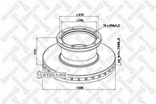 Диск тормозной SETRA S210-216 406/194x48/175 n10-215-M16x1.5 перед.