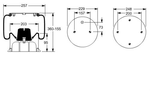 Пневморессора SCANIA 1T15M2+ 1шп.M+1шп-шт.M20-M12. Поршень мет. 4отв.M12