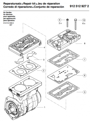 Ремкомплект компрессора VOLVO/RVI wabco 9125140010 прокладки, болты, плита