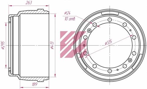 Барабан тормозной SCANIA 413x190(178) H=263 d=295/335 n10x23.5 перед